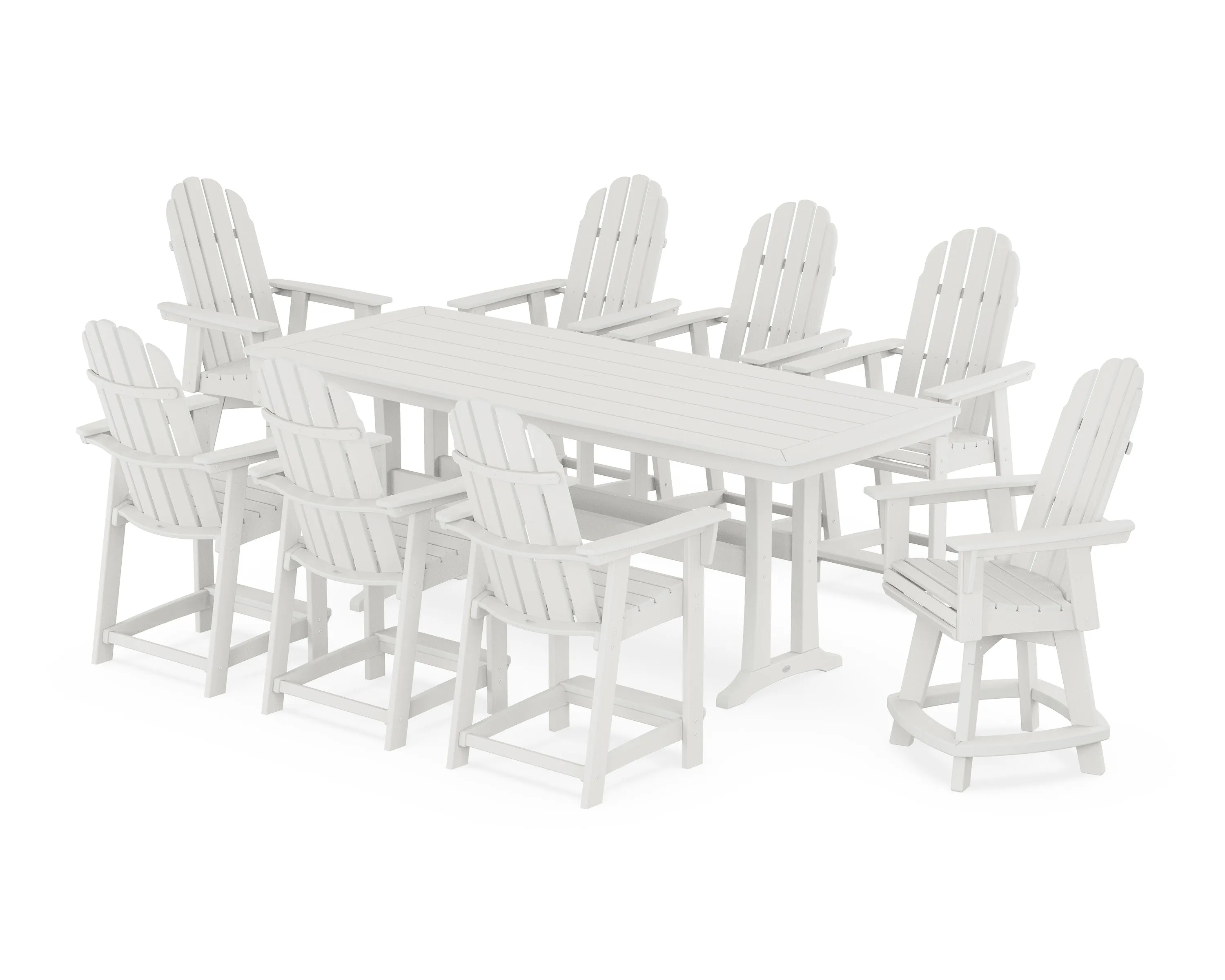 Vineyard Curveback Adirondack Swivel 9-Piece Counter Set with Trestle Legs