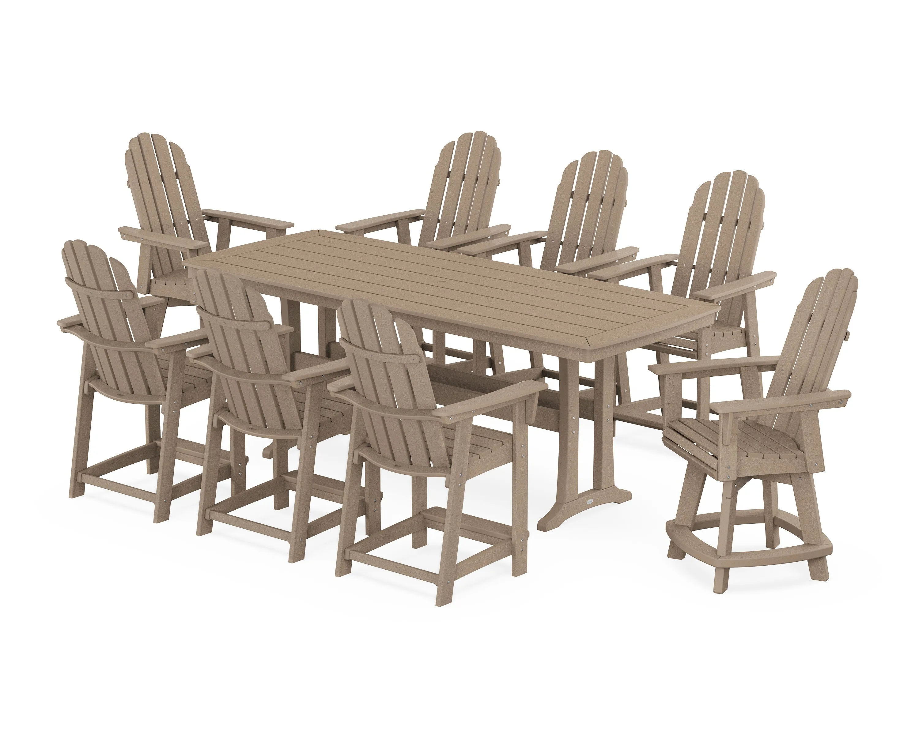 Vineyard Curveback Adirondack Swivel 9-Piece Counter Set with Trestle Legs
