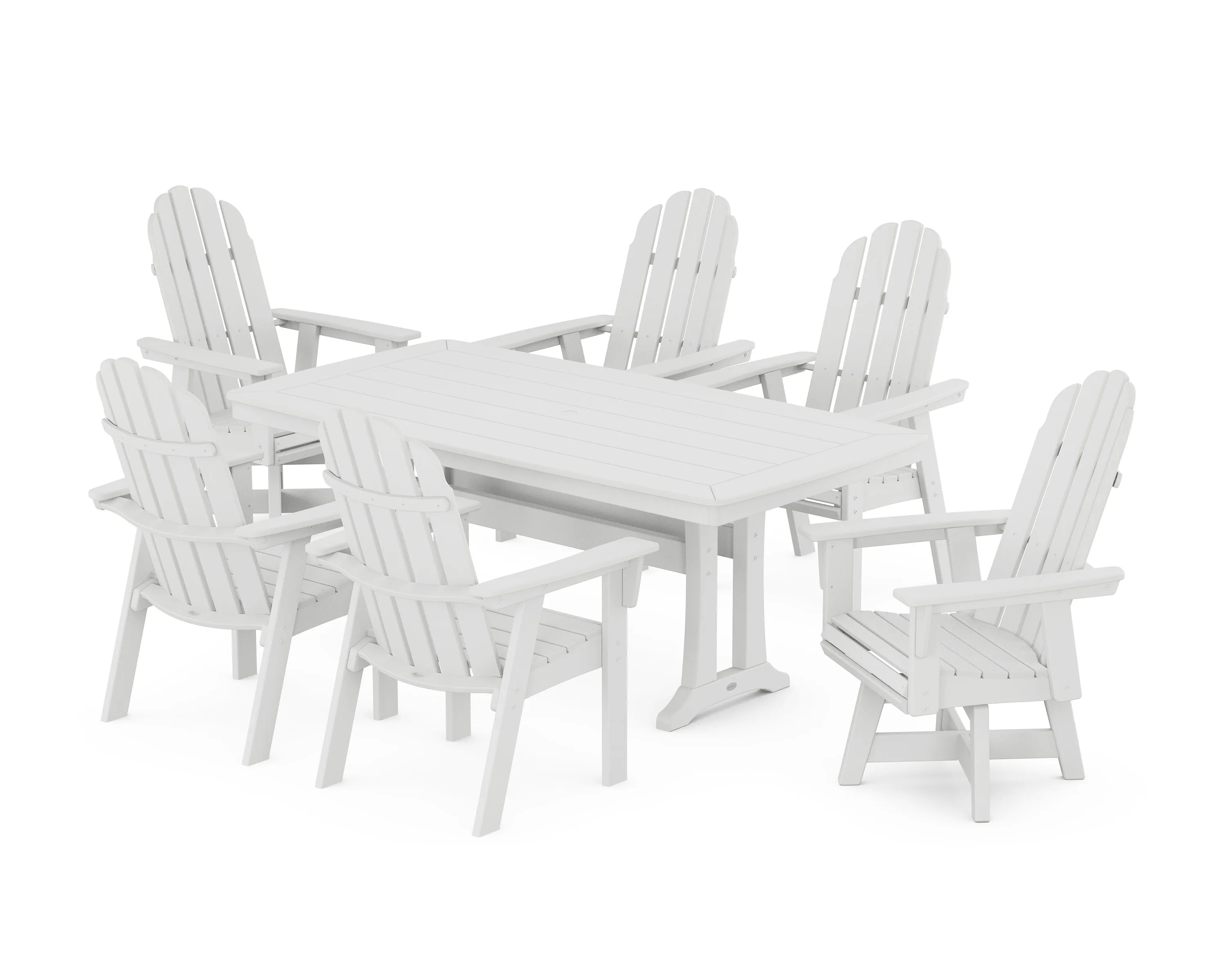 Vineyard Curveback Adirondack Swivel Chair 7-Piece Dining Set with Trestle Legs