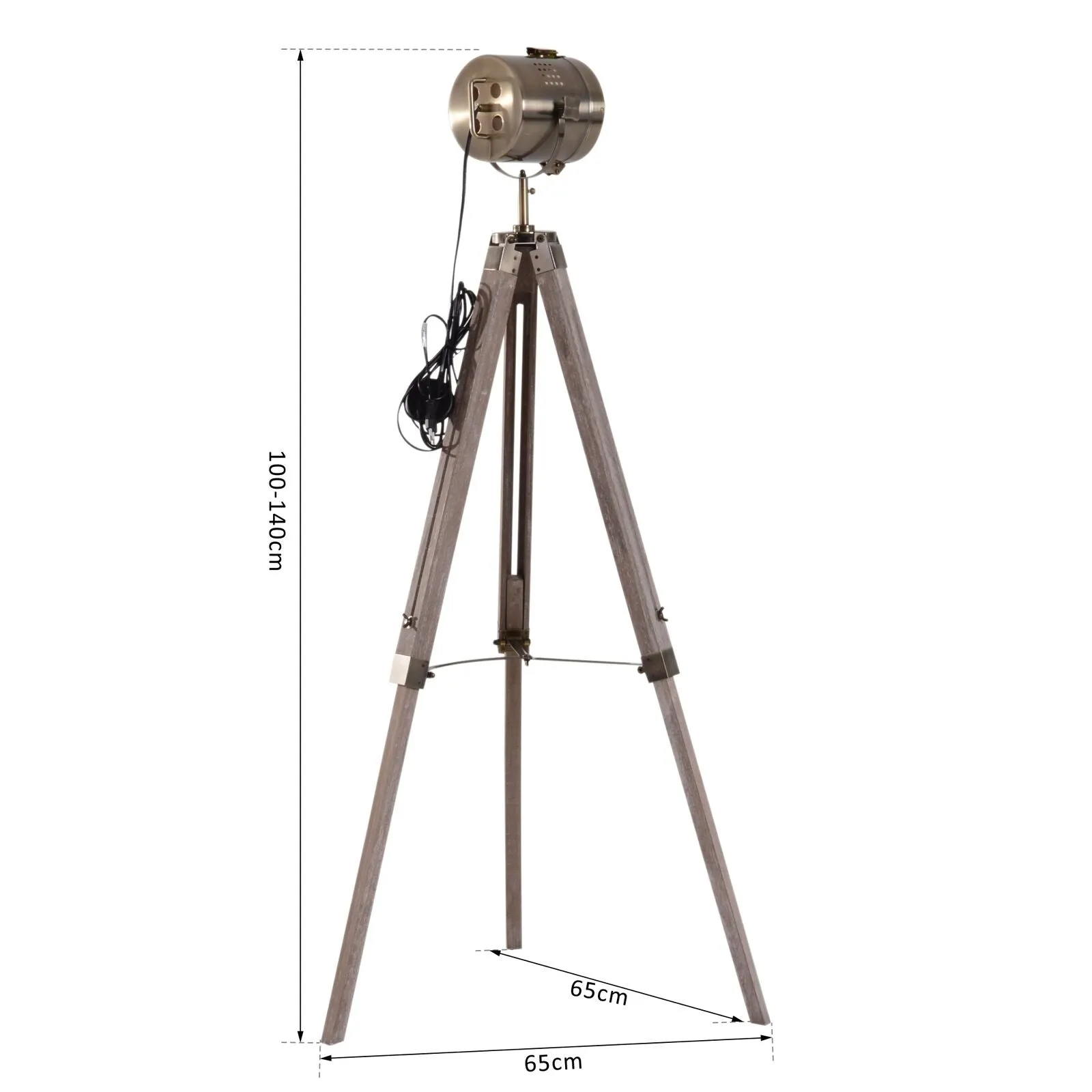 Vintage Tripod Spotlight Floor Lamp Adjustable Height Spotlight Lamps Copper Finish Pine