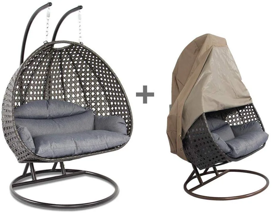 Wicker Hanging 2 Person Egg Swing Chair with Outdoor Cover