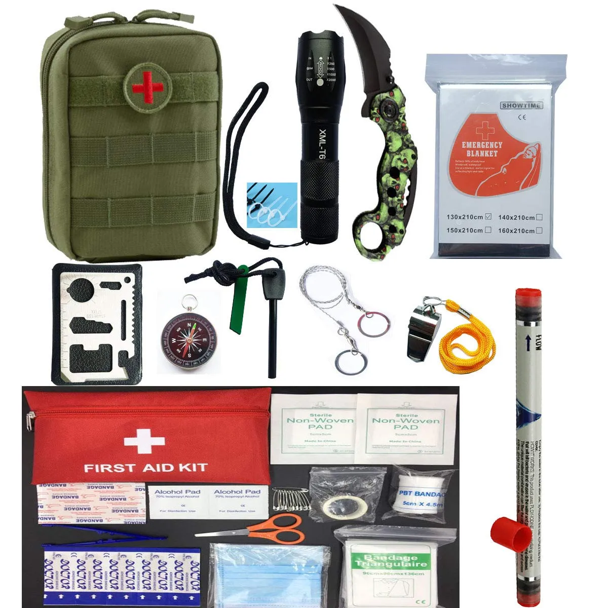 YASY 3 in 1 Survival Kit with Water Filter Camping Emergency First Aid Gear for Hiking Car with Waterproof Bag (3 in 1 Survival kit)